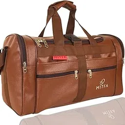 MITFA Travel Duffle Luggage Bag | Multiple Zippered Compartments Ultra-Light Weight | Synthetic Leather 40 litres Capacity | Unisex Travel Hand Luggage Duffle Bag (Brown)-picture-13