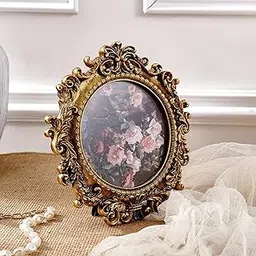 Nostrae by Ekhasa Elegant Vintage Round Photo Frame with Glass | 3.5 Inch Resin Embossed Ornate Circular Picture Frame | Multi-Utility Table & Wall Use | Antique Style Frame Gift for Home Decor-picture-15