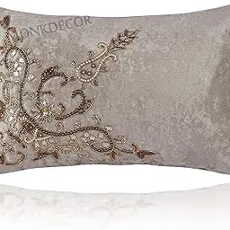MONKDECOR Teer Kamaan (Bow) Design Velvet Cushion Cover (Size-12x18 Inch.) Set of 1 Piece (Cream Color)-picture-24
