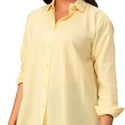 anna monna Women's Linen Blend Shirt | Casual Collared Button Down Shirt for Women | Solid Color Full Sleeve Oversized Fit | Summer Casual & Office Wear Top-picture-36