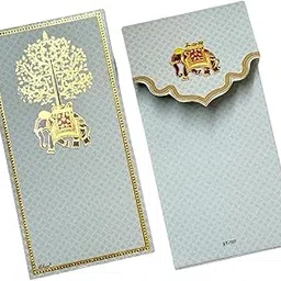 Vanya Creations Pack of 20, Regal Elephant Blessings Design Designer Unique Top Opening Shagun Envelopes for Gifting Money Matte Paper Vertical Standing Sagan Lifafa Wedding, 19 X 9 cm, Silver Grey-image-17