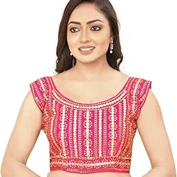 primefair Embroidery Mirror Work Short Sleeve Round Neck Free Size Blouse 36 to 40-picture-46