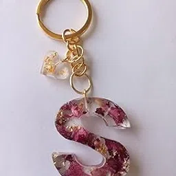 REAL Rose Petals & Gold Flakes Resin Keychain Resin Alphabet Initial Letter Keychain Key Ring for Man Women Grils Purse Handbags-picture-12