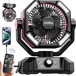coldSky Rechargeable Table Fan with LED Light & Remote Control, High-Speed Portable Fan With 8 Speed Modes, 20000mAh Battery Operated fan Big Size with Hook for Home, Office, Kitchen (BlackPink)-picture-30