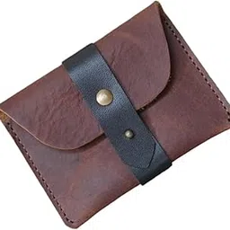 lusso pelle Leather Card Holder, Brown Italian Leather Card Holder with Black Strap, Leather Wallet Minimalist Design Card Holder-picture-51