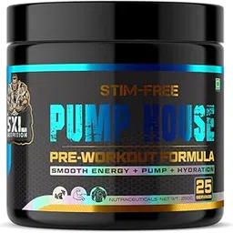 The 5xl Nutrition Stim-Free Pump House Pre-workout Formula with L-Citrulline, Taurine & Betaine Anhydrous helps to Promote Smooth Energy, Pump & Hydration in Muscles | 25 servings, 250 gm (Orange)-image-69