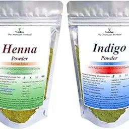 VY VedaYug Indigo Powder + Henna Powder | Combo Powder Pack for Hair Natural Dye Black and Brown (Pack of 2, 100g each Total 200g) image 1