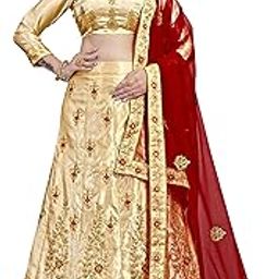 Awesome Satin Silk Embodired Work With Heavy Daimond Work Cream Semi-Stitched Lehenga Choli (MRSSKTMIRA7606)-image-3