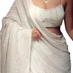 flosive Women's Thread Sequence Work Georgette Saree With Blouse Piece-picture-52