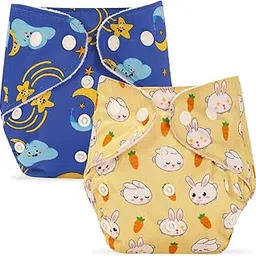 Bumpers Premium & Ultra Soft Organic Cotton Diaper|Extra Absorbant, Reusable, Waterproof & Adjustable Cloth Diaper for Babies/Kids (Combo, Free Size, Royal Blue+Yellow)-image-33