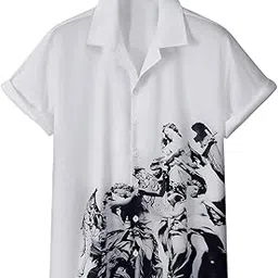 lamboo Men's Stylish Premium Classical Art Print Cotton Lycra Blend, Stretchable Half Sleeve Beach Wear Cut Away Collar Casual Shirt-picture-27