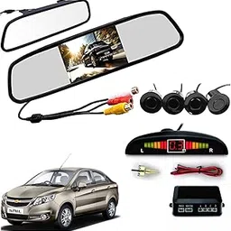 Auto Pearl 4.3 Inch TFT LCD Rearview Mirror Parking Video System with 16.5 MM for Reverse HD Camera, 4 Black Parking Sensors Compatible with Sail Hatchback-2014-picture-19