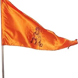 La Jarden भगवा Flag, श्री हनुमानजी आशीर्वाद मुद्रा पताका LARGE SIZE Bajrangbali / Hanumanji / Jai Shree Ram Printed Bhgwa Dhwaj, Pataka Religious, Spritual Celebration purpose Orange color ( Pack of one 36x54inches) [3 feet x 4.5 feet] Triangle Outdoor Flag (Silky, Shiny Satin Cloth)-image-2