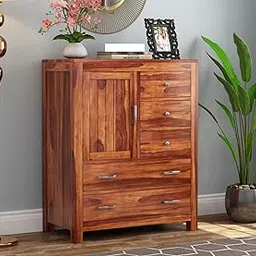 Shyama Home Style Solid Sheesham Wood Wooden Sideboard Cabinet with 5 Drawers & 1 Door Chest of Drawer Storafe for Your Living Room, Bedroom (Avalon,Honey)-picture-32