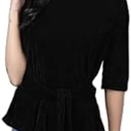 Party Top for Women with Front Tie Waistband | Shiny Velvet Half Sleeeves Stylish Outfit-image-4