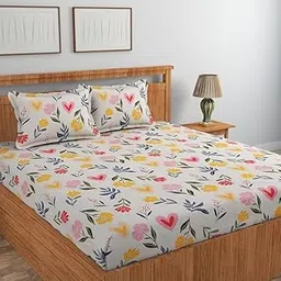 Geeta Homes Premium Cotton Feel Glace Cotton 210 Tc Elastic Fitted Bedsheets with 2 Pillow Covers Double Bed with Corner Elastic Floral Pattren |Size-72X68+ 6 Inches Homes 333-picture-22