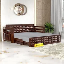 DREAM LOOK FURNITURE Solid Sheesham Wooden Sofa Cums Bed with Mattress for Living Room | Rosewood 3 Seater Sofa Cums Bed for Bedroom Without Pillow (Walnut BD, 3 Seater)-image-5
