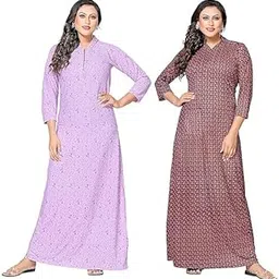 xakalaka Women's Winter Woolen Maxi Nighty Gown with Pocket | Free Size | Warm & Cozy Sleepwear (Pack of 2)-picture-16
