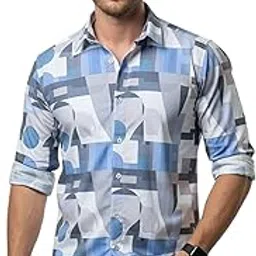 Men's Stylish Stretch Poly Cotton Casual Shirt - Long Sleeve, Unique Geometric Print, Spread Collar - Soft, Comfortable & Durable - Perfect for Summer-picture-37