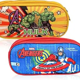 kuber industries Pack of 2 Pencil Pouch | 2 Compartments Utility Pouch | Multi-Purpose Travel Pouch | Waterproof Stationary Bag for Kids | Marvel Geometry Box | Multicolor-picture-34