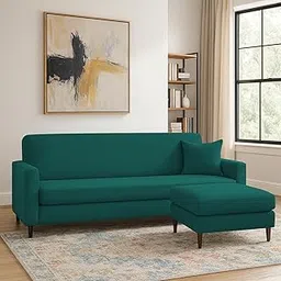 Casaliving Valkyrie 4 Seater L Shape Convertible Sofa Set for Living Room, 3 Seater & Ottoman Modular Sectional Couch for Small Space (Pine Colour) Fabric-picture-22