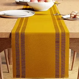 Encasa XO Dining Table Runner For 4 To 6 Seater| Yarn Dyed Fine Ribbed Cotton | Size 32X240 Cm | Ladder Yellow | Machine Washable, Large-image-33