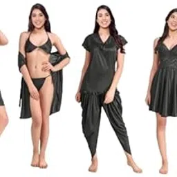 siami Apparels Solid Satin 6 Piece Nightwear/Nighty Set | Attractive & Stylish | (1 Robe, 1 Nighty, 1 Top, 1 Patiala, 1 bra and panty set) for Women-picture-46