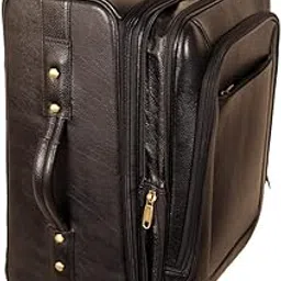 richsign leather accessories 4 Spinner Wheels Leather Soft 20 inch SUITCASE(RT-RT-TAN_Black), 50.8 cm, Medium-picture-15