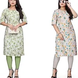 Women's Crepe Printed Straight Kurti Combo_2-UJALA Green-Yummy Sky (F12) 3XL-image-93