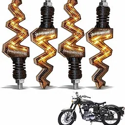 Snake Style Zig-Zag Bike Turn Signal Led Indicators Amber Color Running Light with Blue DRL- Waterproof (Amber-Blue) For Royal Enfield Bullet 350 (Set of 4 Pcs), Black-picture-16