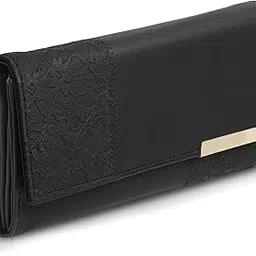 Wallet for Women Girls Stylish Latest Floral Faux Leather with Phone Space Coin Compartment Mobile Storage 4 Card Slots Holder Cash Zip Pockets Hand Clutch for Daily Use Ladies Long Purse (Black)-image-6