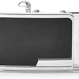 Men's AutoLock Belt Buckle– Black & Silver Metal (Buckle Only)-image-0