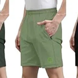 Shine N Show Men's Cotton Blend Stylish, Solid Regular Fit Shorts (Dark Green/Pista/Black)(Pack of 3)-image-28