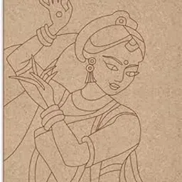 Printfry Classical Dance Done by Lady Madhubani Art Premarked Wooden MDF Cutout for Crafts Work Home Room Decor Artistic DIY Work Art and Craft Painting (21x18 Inches)-image-10