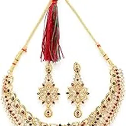 sukkhi Pleasing Gold Plated Multicolor AD Stone Collar Bone Necklace Set And Earring | Jewellery Set For Women (NS105515)-picture-54