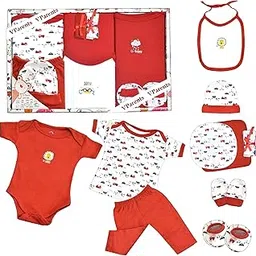 VParents Bitsy New Born Baby Gift Set (Pack of 10) (Red)-picture-13