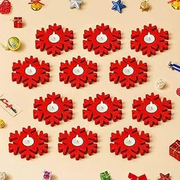 eCraftIndia Wooden Christmas Snowflake Tea Light Candle Holders (Set of 12 Red) - Decorative Items for Home Office | Gifts for Women, Men, Girls, Boys, Kids, Family, Friends-image-1