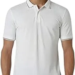 Men's Cotton Blend Polo Shirt, White, Regular Fit, Short Sleeve, Moisture Wicking, Classic Style, Summer Casual Wear with Contrast Tipping image 1