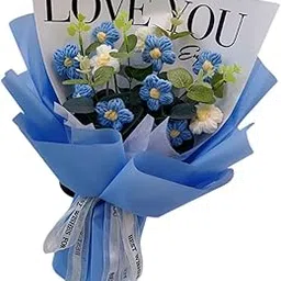 CALANDIS Crochet Flower Holiday Knitting Flower Bouquet for Birthday Thanksgiving Day Blue | Home Dacor-picture-23