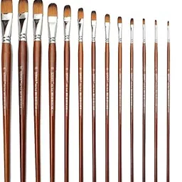 Chrome Long Handle Synthetic Filbert Tip Artist Paint Brushes - 13 Piece Set-picture-39