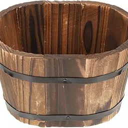 UJEAVETTE Oval Wooden Barrel Planter Versatile Plant Container for Windowsill Tabletop Size M-image-58