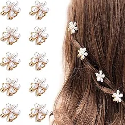 Samyak 10 Pcs Pearl Mini Hair Clips Claw Daisy Flower Retro Cute Hair Clutches For Women Girls Kids-picture-26