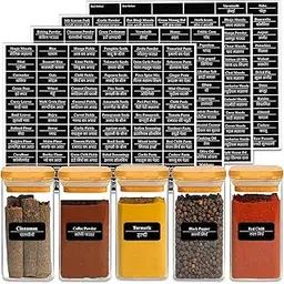 GLUN Pre Printed 264 Labels Vinyl Stickers, Non-Tearable Waterproof Glossy Labels, 25x50mm Size, Pre-Printed All Categories Kitchen Pantry Spice Jars Glass Bottles-image-1