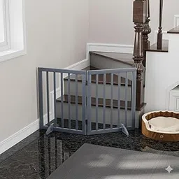 Wooden Freestanding Foldable Pet Gate for Dogs and Kids, Over Fence, Dog Gate Barrier, Dog Partition for Your pet and Baby Protection (Gray, 2-Panel)-picture-30