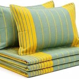 Manmohakk Handloom Cotton Striped Double Bed Bedsheet with 2 Pillow Covers | Light Weight Bedsheet | Woven Striped | Cotton Bedsheets for Double Bed- 96x108 inch,228x250cm (Green)-picture-52