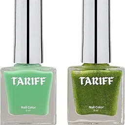 TARIFF Dual Shade Nail Polish Combo (T01 + T031) | 8ml Each | Candy Mint Light Green & Greenn Goddess Shimmery | Pastel & Sea Green Nail Polish Set | Glossy Gel Finish | Long Lasting Quick Dry Nail Paints for Women, Girls & Kids. image 1