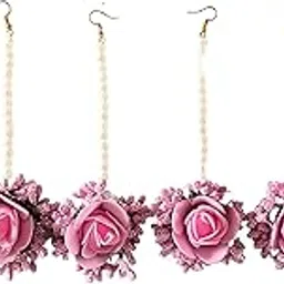 Pink Flower Maang Tikka Jewellery Set for Marriage | Wedding | Baby Shower | Haldi | Mehandi | Party | Shaadi Functions for Girls and Women-image-0