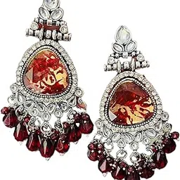 velvetjewelz fancy jewellery Velvet Jewelz Elegant Maroon Crystal Traditional Chandbali Earrings for Women - Alloy, Drops & Danglers, Wedding Jewelry-picture-12