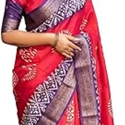 superlaxmi Women's Dola Silk Cotton Silk Kalamkari Bandhani Printed Saree with Blouse Piece-picture-23