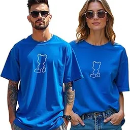 rodzen Couple Men's & Women's Cotton Blend Oversized Loose Fit Printed Stylish T-Shirts (Pack of 2)-picture-29
